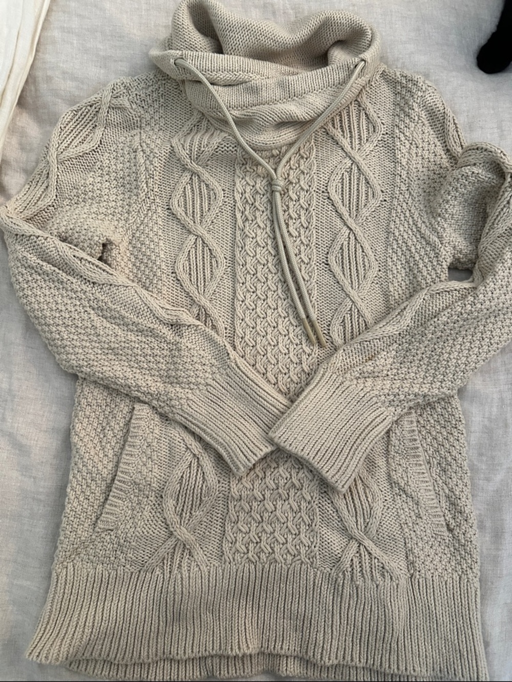 LL Bean Signature Cable Knit Cowl Neck Sweater - Cream